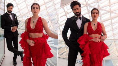 Vicky Kaushal and Sara Ali Khan Exude Confidence in Stunning Black and White Tuxedo and Bright Red Saree (View Pics)